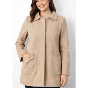 Collared beige wool blend lady jacket peacoat size small